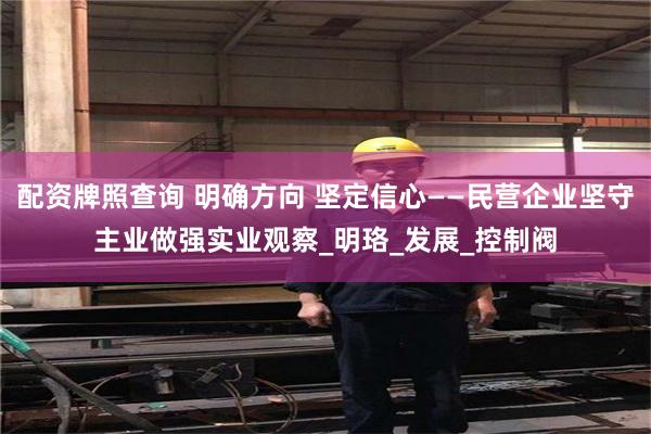 配资牌照查询 明确方向 坚定信心——民营企业坚守主业做强实业观察_明珞_发展_控制阀